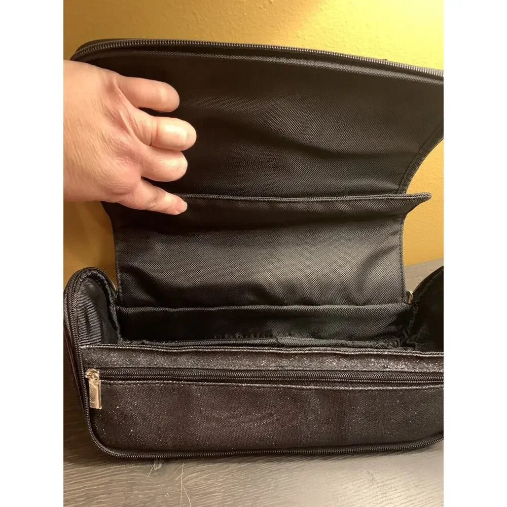 GHD Cosmetic Bag with Satin Bow Glitter Black And Silver Hair Styler Makeup Case